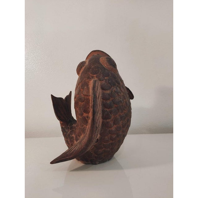 Mid-Century Modern Vintage Asian Terracotta Koi Fish Sculpture or Vase, 1960s For Sale - Image 3 of 10