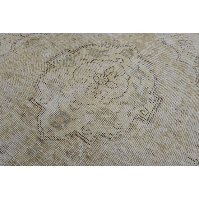 Tabriz Rug 6’6” X 9’9” Beige Wool Vintage Distressed Hand-Knotted Carpet For Sale - Image 10 of 15