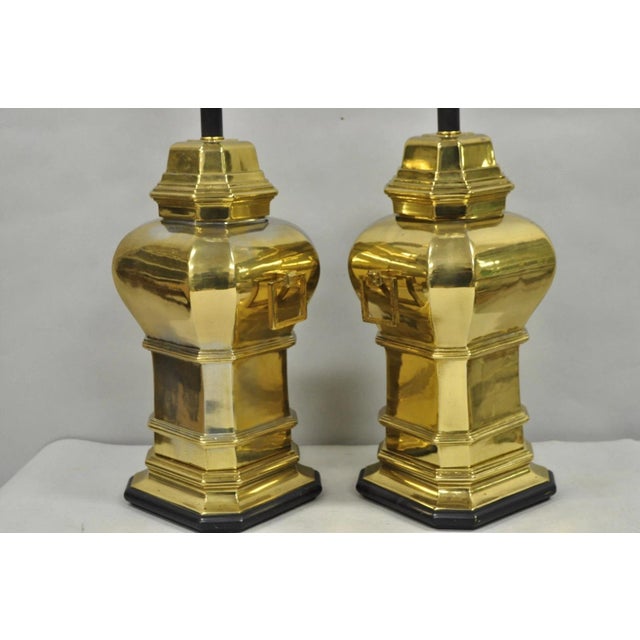 Vintage Chinoiserie Chinese Ginger Jar Brass Plated Metal Table Lamps - A Pair For Sale - Image 14 of 14