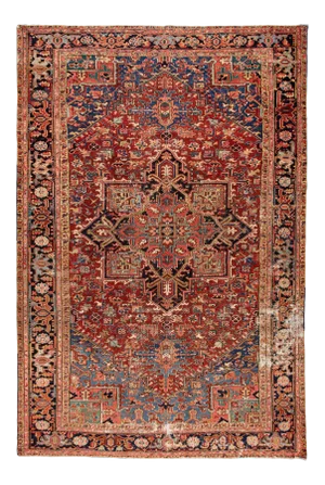 Early 20th Century Antique Distressed Persian Heriz Wool Rug