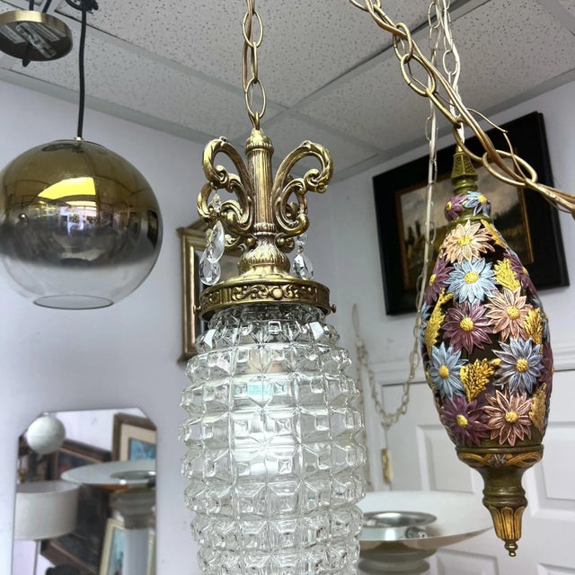 1970s Cut Glass and Brass Hanging Pendants - a Pair For Sale In Charleston - Image 6 of 9