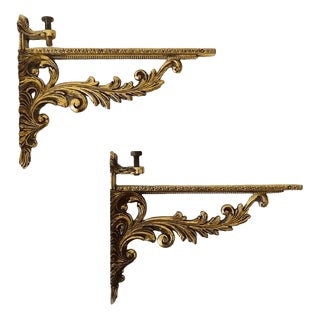Mid-Century Baroque Hollywood Regency Italian Brass Shelf Brackets from VCR, 1960s, Set of 2 For Sale