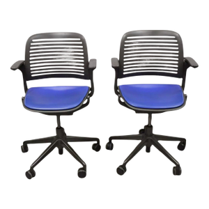 Late 20th Century Steelcase 487 Cachet Swivel Office Desk Chair With Blue Seat - A Pair