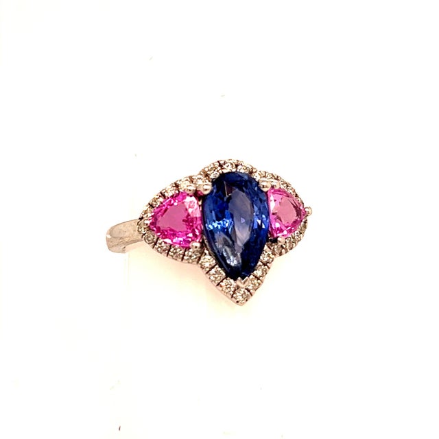 2010s Natural Sapphire Diamond Ring 14k Gold 3.43 TCW Certified, Size 6.5 For Sale - Image 5 of 12