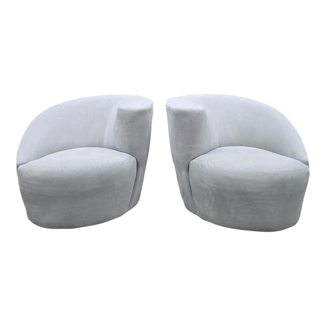 MCM Vladimir Kagan Nautilus Asymmetrical Swivel Lounge Chairs - Pair For Sale