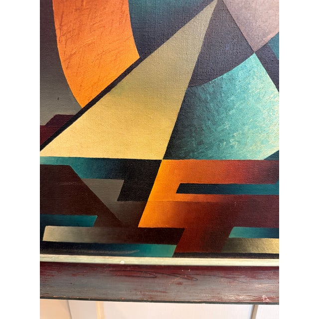 1960s Ratz Mid Century Modern Geometric Abstract Oil Painting For Sale In San Diego - Image 6 of 6