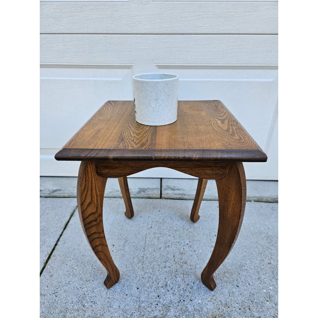French Country Vintage Square Oak Plant Stand or Small Side Table For Sale - Image 3 of 6