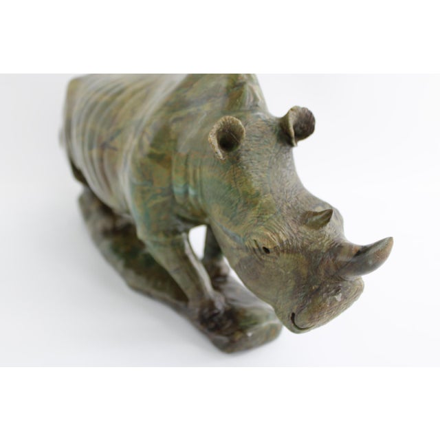 Emerald Original James Tandi Signed Verdite Shona Stone Rhinoceros Sculpture, Large For Sale - Image 8 of 14