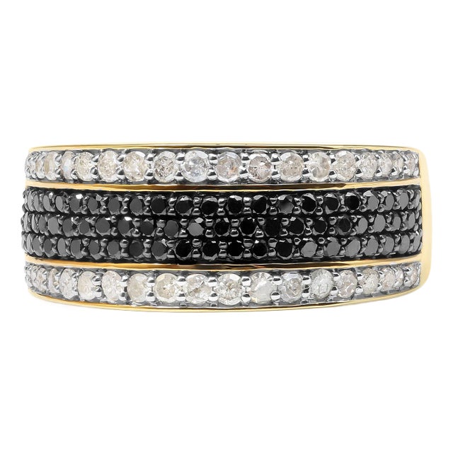 14K Yellow Gold Plated .925 Sterling Silver 1 1/4 Cttw White and Black Treated Diamond Multi Row Ban EVS1010 For Sale