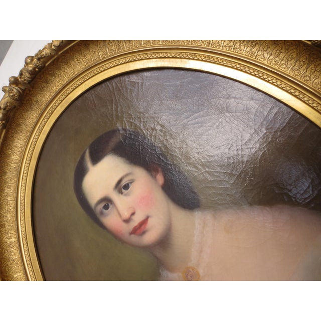 Mid 19th Century Mid-19th Century Ladies Portrait in Period Frame For Sale - Image 5 of 12