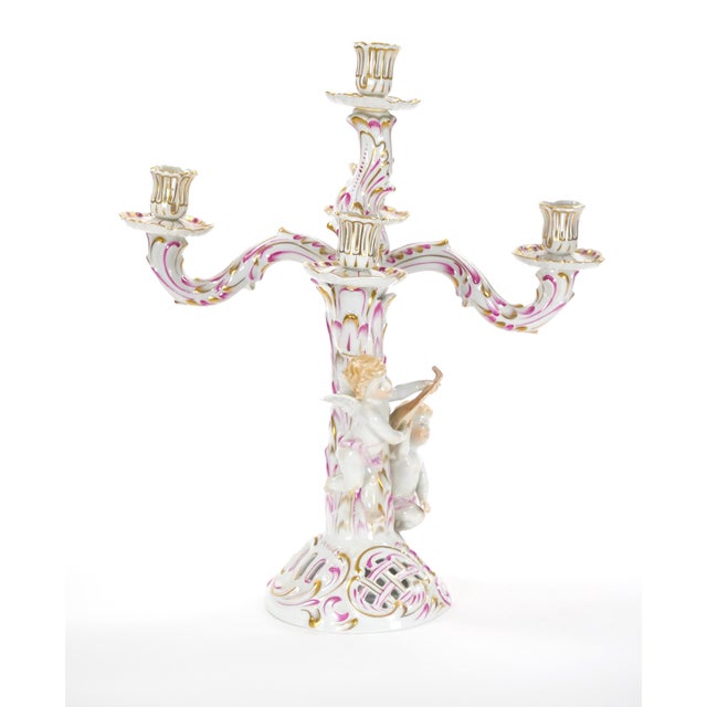 Herend Hungarian Hand Painted & Gilt Decorated Five Arms Tableware Candelabra For Sale - Image 10 of 12