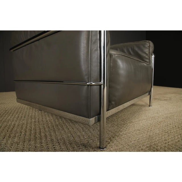 Early Year Grey Leather 'Lc3' Club Chairs by Le Corbusier for Cassina, Signed For Sale - Image 16 of 18