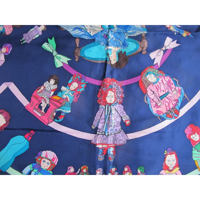 Hermes Paris Carre 90 Hello Dolly Dolls Print Blue Pink 100% Silk Scarf For Sale - Image 10 of 12