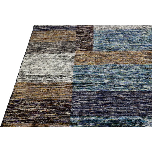 Modern Apadana's Safi Collection Handmade Earthy Tone Abstract Designed Wool Rug For Sale - Image 4 of 11