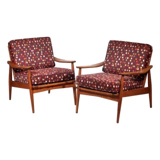 Mid-Century Modern Scandinavian Teak Sculpted Arm Lounge Chairs - Pair For Sale
