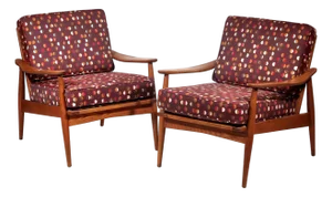 Mid-Century Modern Scandinavian Teak Sculpted Arm Lounge Chairs - Pair