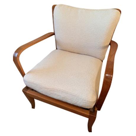 1950s Vintage Knoll Antimott Solid Wood Lounge Chair in Ivory Boucle' For Sale - Image 5 of 10