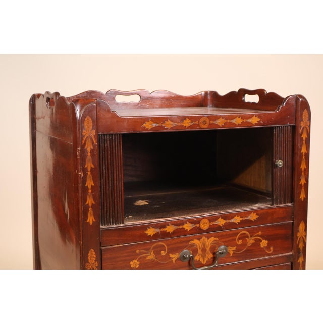 A 19th-Century Dutch Marquetry Inlaid Mahogany Bedside Cabinet