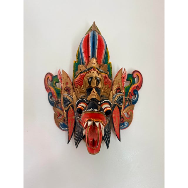 Beautifully hand carved wood and hand painted Indonesian ceremonial Garuda (Eagle Bird) Mask. Mid century vintage in...