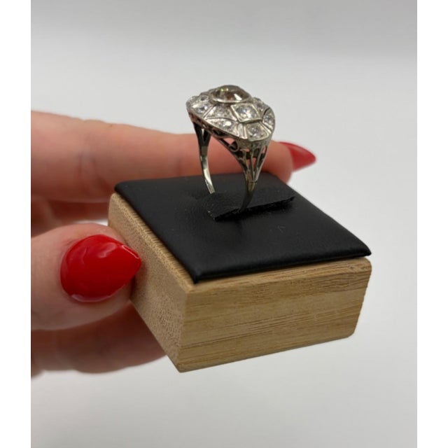 Antique Art Deco 14k White Gold Old European Halo Diamond Ring, Size 6.5 For Sale - Image 9 of 12