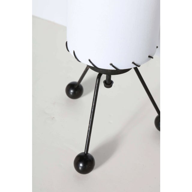 Small Verplex Co. Black Tripod Table Lamps with White Linen Shades, 1950 - A Pair For Sale - Image 4 of 9