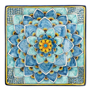 Square Platter Blue Peacock Design, Geribi For Sale
