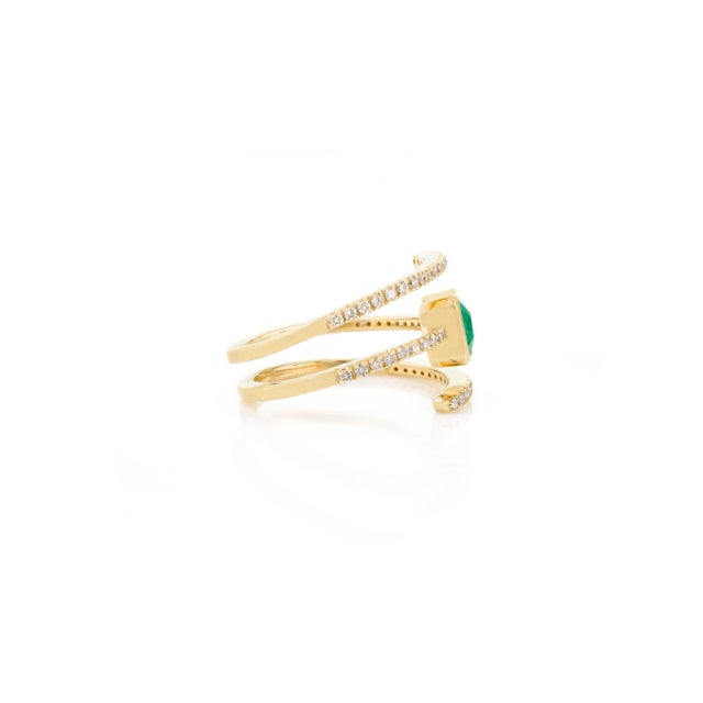 14k Yellow Gold Octagon Cut Emerald & Diamond Spring Ring Size 5.5 For Sale In New York - Image 6 of 10