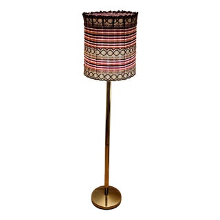 Vintage Brass Floor Lamp with Fabric Shade, 1980s For Sale