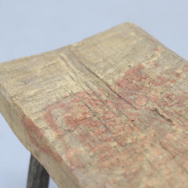 Rustic oak stool from Germany, originally made for practical use and now a stylish, characterful piece. Features an...