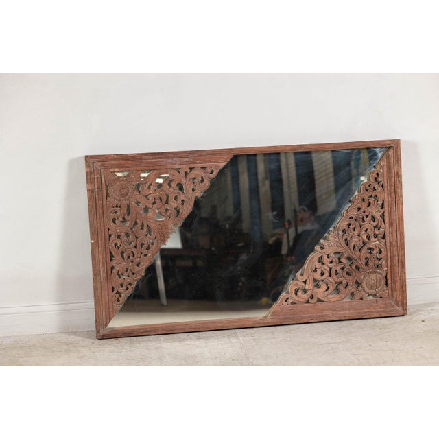 Antique Carved Hardwood Mirror with Floral Scrollwork, Early 20th Century For Sale - Image 11 of 12
