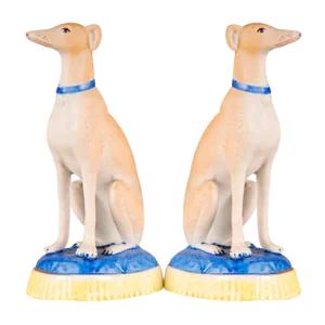 French Porcelain Greyhound Dogs, Staffordshire Style, 19th-Century, Set of 2