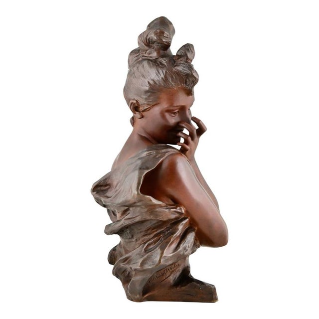 Georges Van Der Straeten, Art Nouveau Acting Coy Bust, 1900, Bronze For Sale - Image 10 of 10