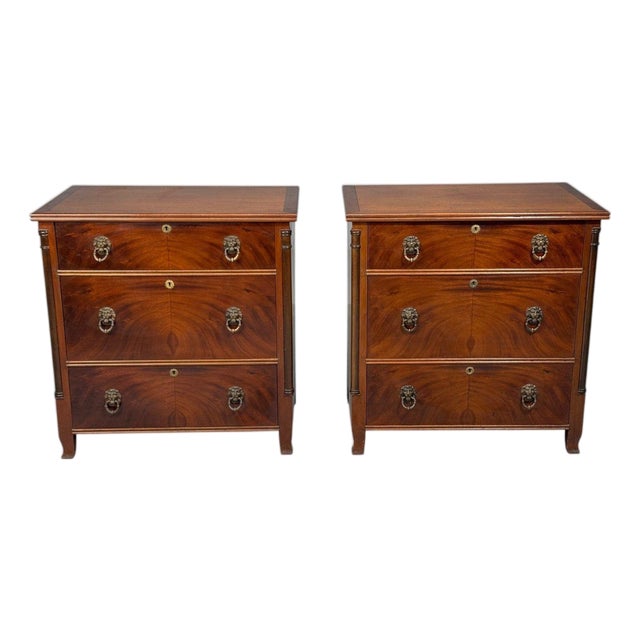 French Empire, Small Commodes, Flame Mahogany, Brass, Usa, 1940s For Sale
