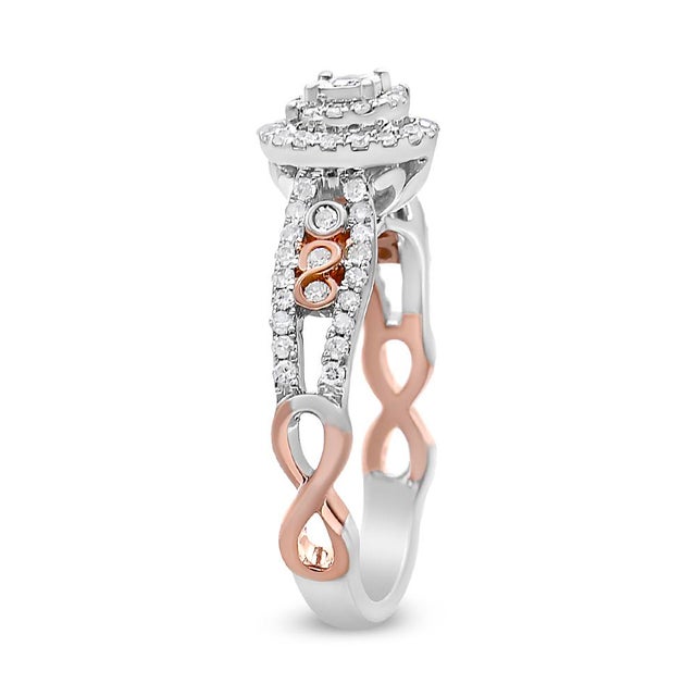 14K Rose Gold Plated .925 Sterling Silver 3/8 Cttw Round Diamond Double Frame Cross-Over Split Shank Engagement Ring (I-J Color,I2-I3 Clarity) Size 6 For Sale - Image 4 of 6