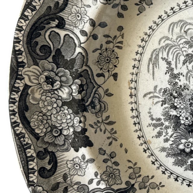 Mid 19th Century Antique English Black Transferware Platter “Italian Buildings” by P. Hall, C. 1820–1840 For Sale - Image 5 of 8