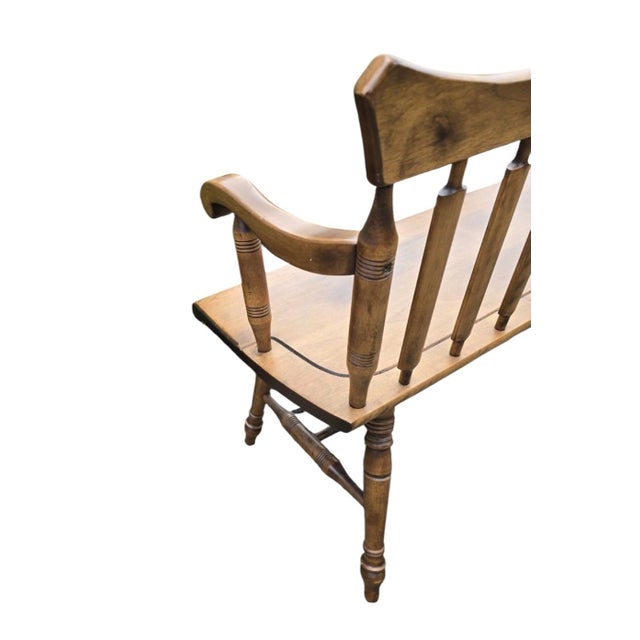 1960s Rockingham Maple Colonial Cattail Deacon's Bench Farmhouse For Sale - Image 15 of 17