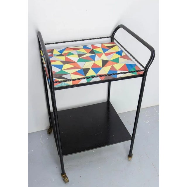 French Iron & Ceramic Table Trolley with Wheels, 1960 For Sale - Image 3 of 10