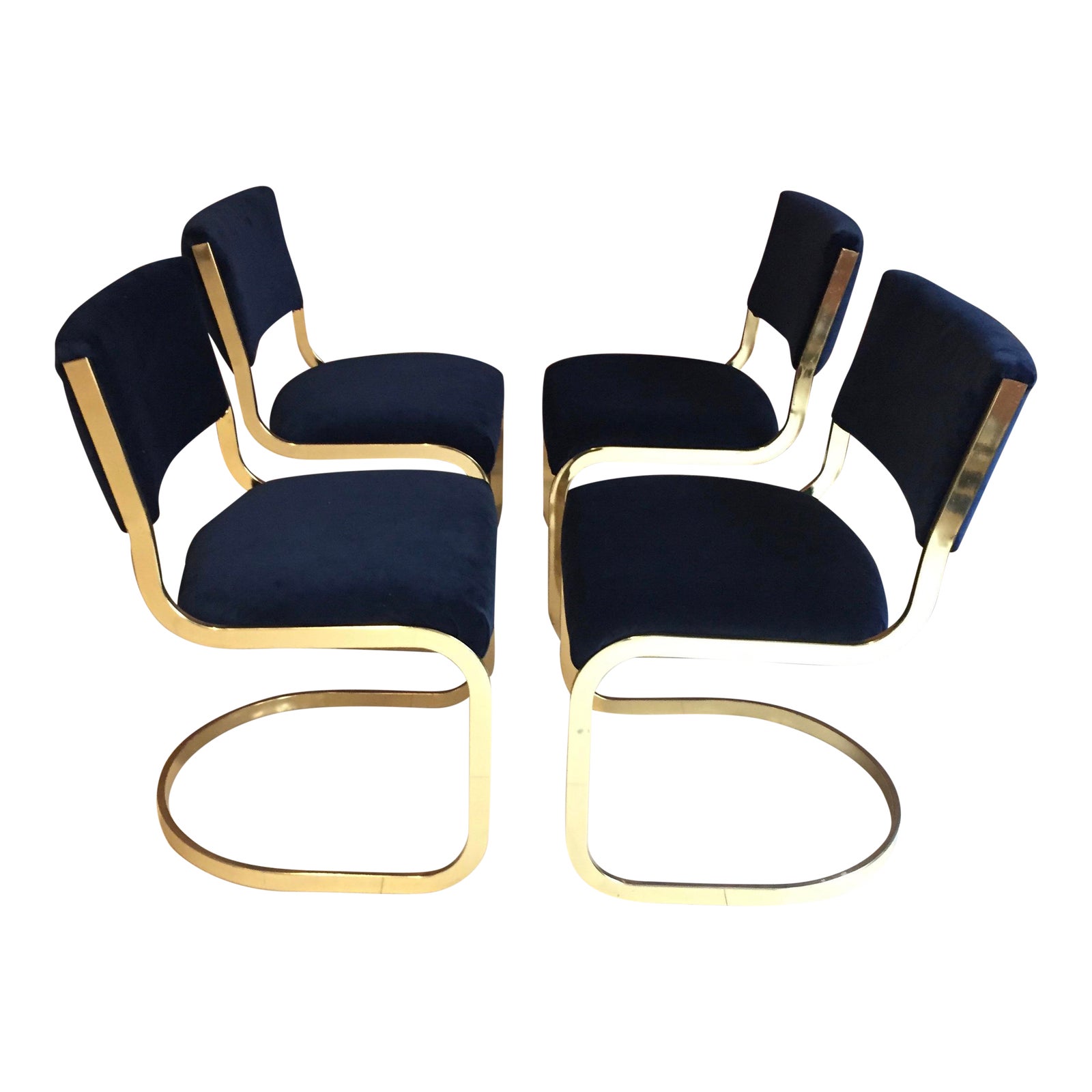 Velvet & Brass Cantilever Dining Chairs Set of 4 Chairish