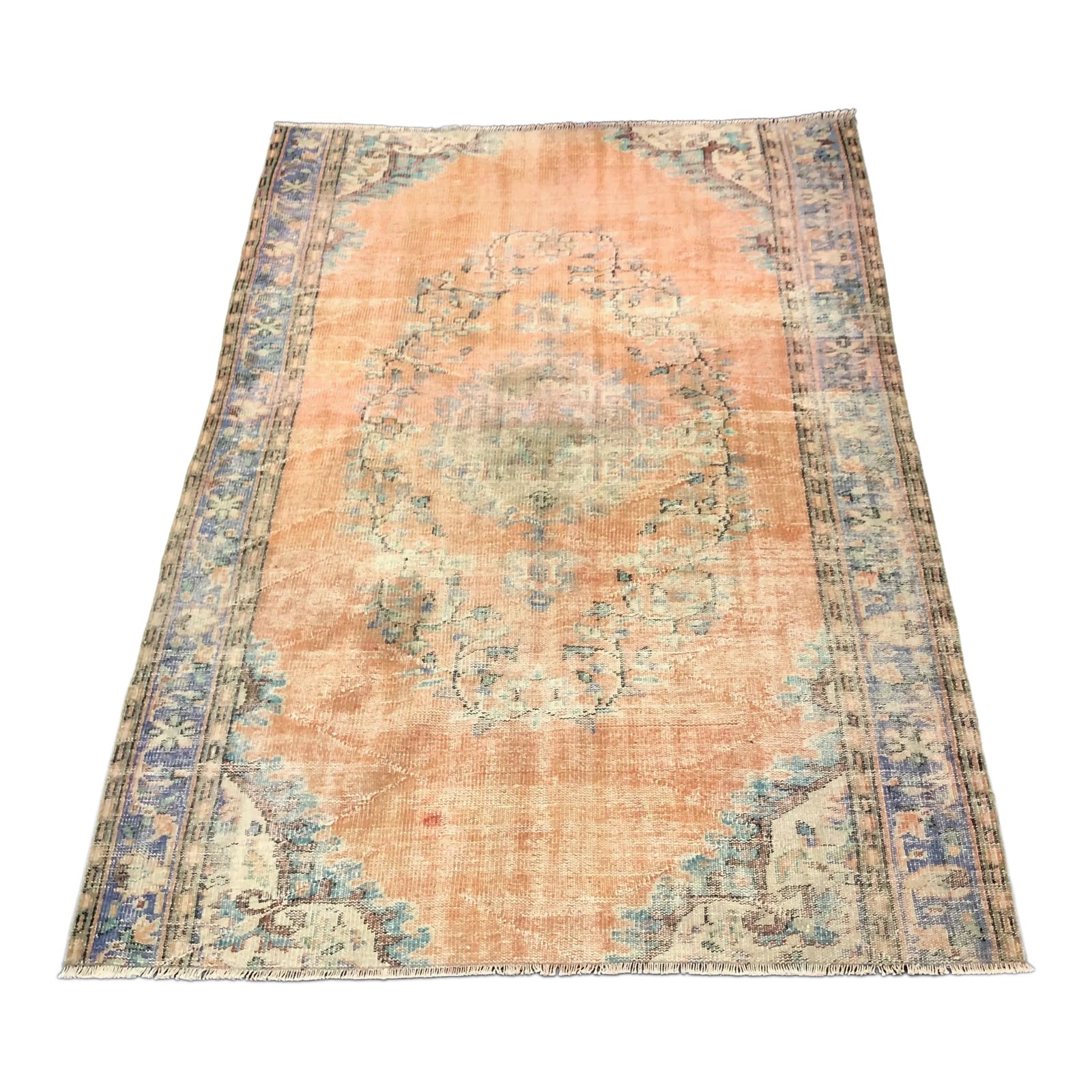 Vintage Ethnic Turkish Handmade Orange Area Rug | Chairish