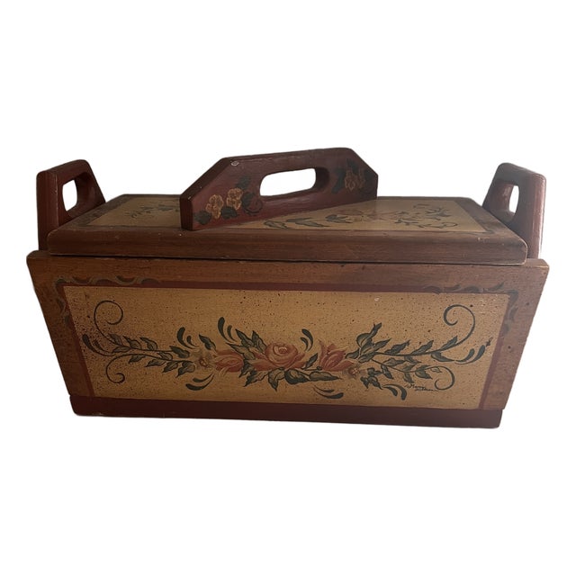 1980s Painted Rectangle Storage Box W/ LidVin For Sale