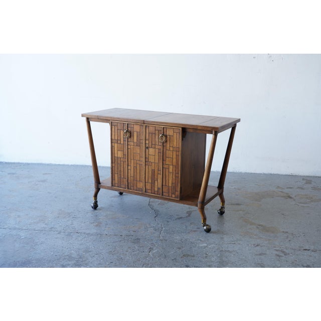 1960s Bert England Brutalist Forward Trend Drop-Leaf Bar Cart / Serving Cabinet For Sale - Image 13 of 15