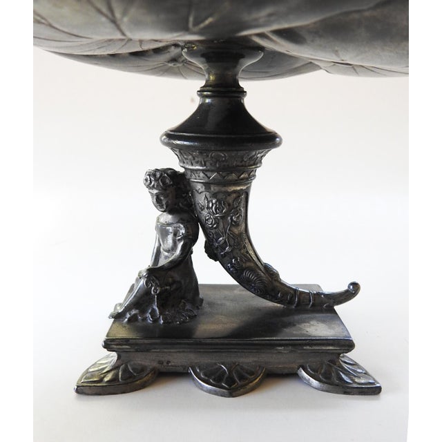 Late 19th century silver plate Reed & Barton #2515 Aesthetic Movement figural card tray. Cornucopia and young girl base...