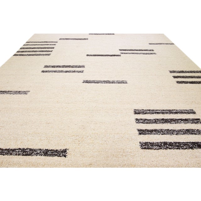 Moroccan Beige Modern Moroccan Style Handmade Geometric Designed Wool Rug For Sale - Image 3 of 8