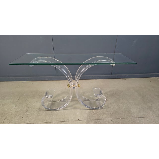 Brass and Acrylic Glass Console Table, 1970s For Sale - Image 14 of 14