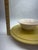 Yellow Vintage Mid-Century Modern Yellow & Speckled Ceramic Lazy Susan Hostess Snack Set With Wooden Base - 6 pcs For Sale - Image 8 of 10