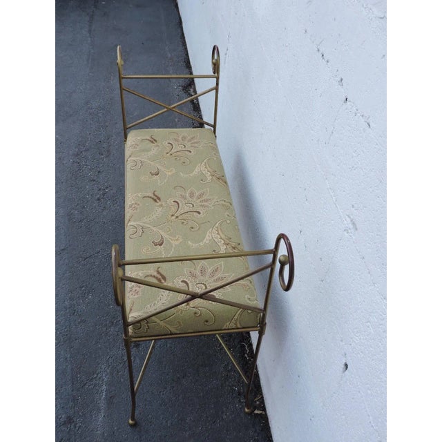 Metal Large Vintage Painted Metal Upholstered Vanity Bench Stool For Sale - Image 7 of 11