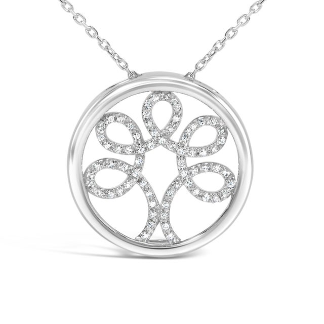 Contemporary .925 Sterling Silver 1/10 Cttw Diamond Tree of Life Pendant Necklace (I-J Color, I3 Clarity) For Sale - Image 3 of 5