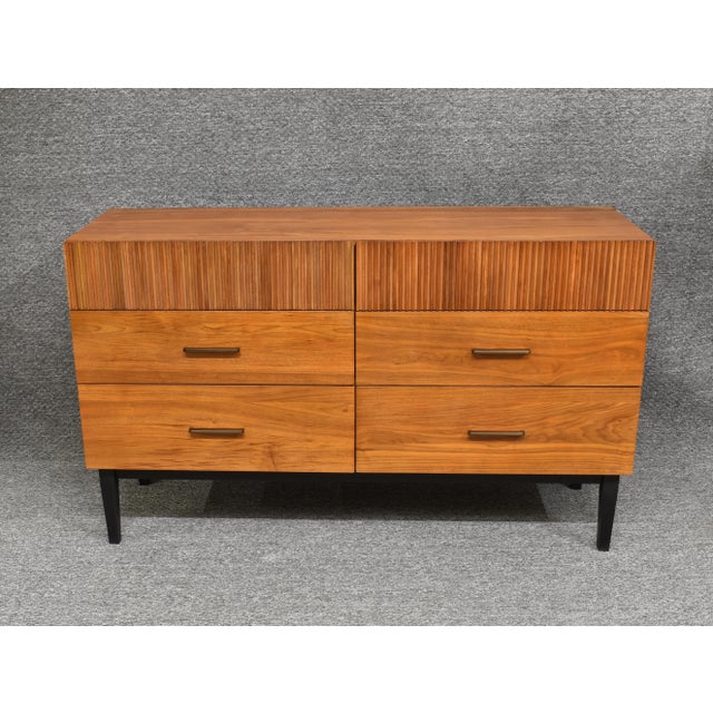 West Elm Contemporary Wood Fluting Walnut Veneer Bronze Finish 6 Drawer Dresser Chairish