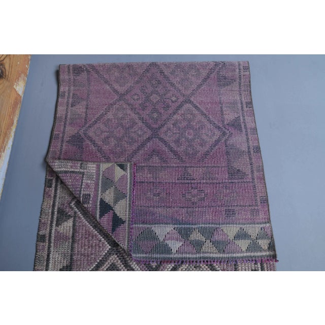 Lavender 1960s Purple Lavender Natural Turkish Hand-Knotted Runner Rug For Sale - Image 8 of 9