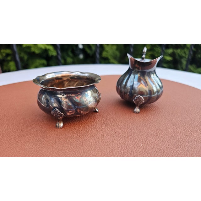 1920s Art Deco Silver-Plated Creamer with Sugar Bowl and Tray, 1920s, Set of 3 For Sale - Image 5 of 12